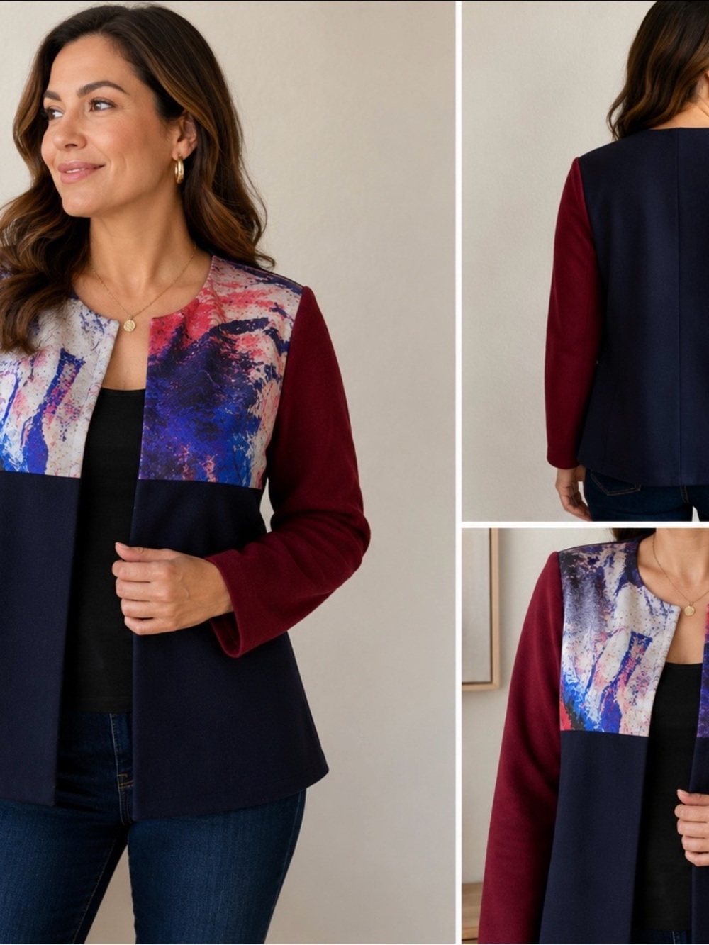 COBI Saveri Palate 100% Cashmere Colorblock Abstract Jacket Size L